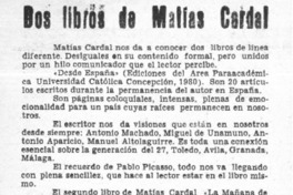 Dos libros de Matías Cardal  [artículo] Ramón Riquelme.
