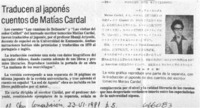 Traducen al japonés cuentos de Matías Cardal.  [artículo]