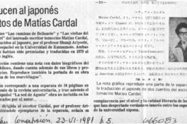 Traducen al japonés cuentos de Matías Cardal.  [artículo]