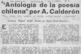 Antología de poesía chilena" por A. Calderón. Antología de poesía chilena" por A. Calderón.