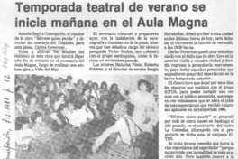 Temporada teatral de verano se inicia mañana en el Aula Magna. Temporada teatral de verano se inicia mañana en el Aula Magna.