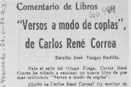 "Versos a modo de coplas", de Carlos René Correa "Versos a modo de coplas", de Carlos René Correa