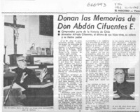Donan las memorias de don Abdón Cifuentes E.  [artículo]