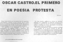 Oscar Castro, el primero en poesía protesta Oscar Castro, el primero en poesía protesta