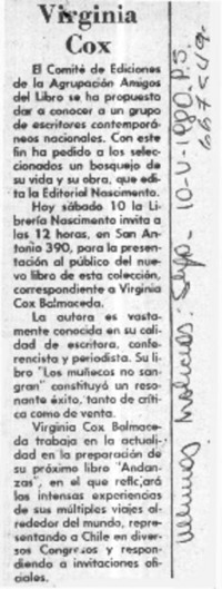 Virginia Cox.  [artículo]