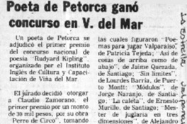 Poeta de Petorca ganó concurso en V. del Mar.  [artículo]