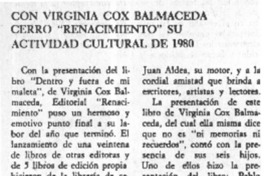 Virginia Cox Balmaceda cerró "Renacimiento" su actividad cultural de 1980.  [artículo]