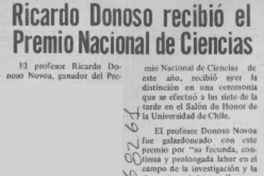Ricardo Donoso recibió el Premio Nacional de Ciencias Ricardo Donoso recibió el Premio Nacional de Ciencias