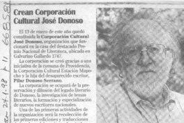 Crean corporación cultural José Donoso. Crean corporación cultural José Donoso.