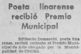 Poeta linarense recibió Premio Municipal. Poeta linarense recibió Premio Municipal.