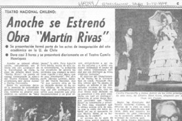 Anoche se estrenó obra "Martín Rivas". Anoche se estrenó obra "Martín Rivas".