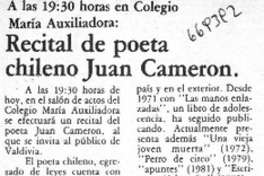 Recital de poeta chileno Juan Cameron. Recital de poeta chileno Juan Cameron.