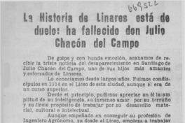 La historia de Linares está de duelo: ha fallecido don Julio Chacón del Campo. La historia de Linares está de duelo: ha fallecido don Julio Chacón del Campo.