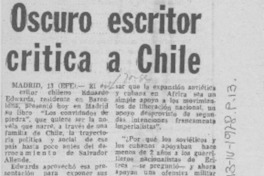 Oscuro escritor critica a Chile. Oscuro escritor critica a Chile.