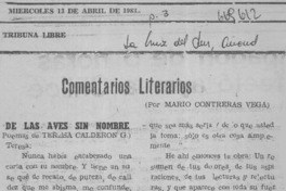 De las aves sin nombre De las aves sin nombre
