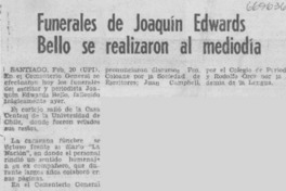 Funerales de Joaquín Edwards Bello se realizaron al mediodía.