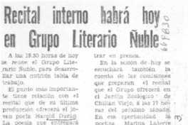 Recital interno habrá hoy en Grupo Literario Ñuble. Recital interno habrá hoy en Grupo Literario Ñuble.