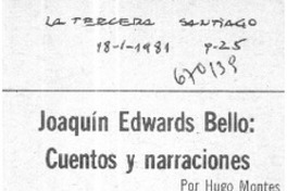 Joaquín Edwards Bello, cuentos y narraciones Joaquín Edwards Bello, cuentos y narraciones