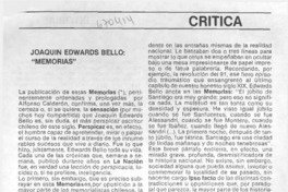Joaquín Edwards Bello: "Memorias"
