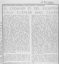 El cadáver es del escritor Raúl Elizalde Mac-Clure.
