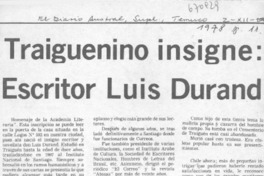 Traiguenino insigne: escritor Luis Durand Traiguenino insigne: escritor Luis Durand