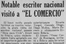 Notable escritor nacional visitó "El Comercio". Notable escritor nacional visitó "El Comercio".
