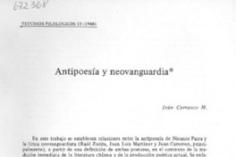 Antipoesía y neovanguardia Antipoesía y neovanguardia