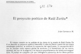 El proyecto poético de Raúl Zurita El proyecto poético de Raúl Zurita