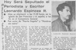 Hoy será sepultado el periodista y escritor Leonardo Espinoza R. Hoy será sepultado el periodista y escritor Leonardo Espinoza R.