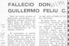 Falleció don Guillermo Feliú C. Falleció don Guillermo Feliú C.