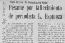 Pésame por fallecimiento de periodista L. Espinoza. Pésame por fallecimiento de periodista L. Espinoza.