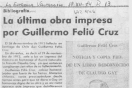 La última obra impresa por Guillermo Feliú Cruz