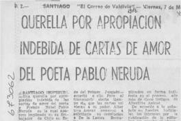 Querella por apropiación indebida de Cartas de amor del poeta Pablo Neruda Querella por apropiación indebida de Cartas de amor del poeta Pablo Neruda