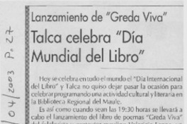 Talca celebra "Día Mundial del Libro". Talca celebra "Día Mundial del Libro".