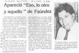 Apareció "eso, lo otro y aquello" de Faúndez. Apareció "eso, lo otro y aquello" de Faúndez.