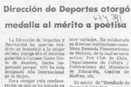 Dirección de deportes otorgó medalla al mérito a poetisa. Dirección de deportes otorgó medalla al mérito a poetisa.