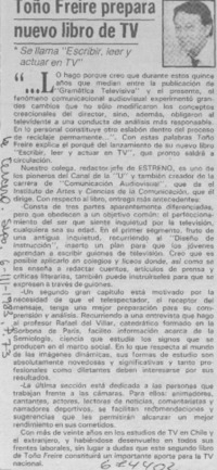 Toño Freire prepara nuevo libro de TV.