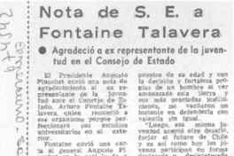 Nota de S. E. a Fontaine Talavera