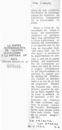 La Poesía superrealista de Vicente Aleixandre y la pintura de Dalí.