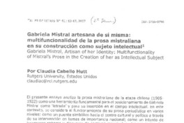 Gabriela Mistral artesana de sí misma Gabriela Mistral artesana de sí misma