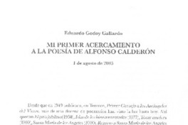 Mi primer acercamiento a la poesía de Alfonso Calderón Mi primer acercamiento a la poesía de Alfonso Calderón