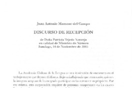 Discurso de recepción Discurso de recepción