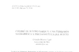 Colibrí de Severo Sarduy: una expresión neobarroca y psicoanalítica del sujeto Colibrí de Severo Sarduy: una expresión neobarroca y psicoanalítica del sujeto