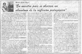 "En nuestro país se observa un abandono de la reflexión pedagógica" (entrevista) "En nuestro país se observa un abandono de la reflexión pedagógica" (entrevista)