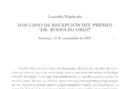 Discurso de recepción del Premio "Dr. Rodolfo Oroz"