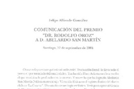 Comunicación del Premio "Dr. Rodolfo Oroz" a D. Abelardo San Martín