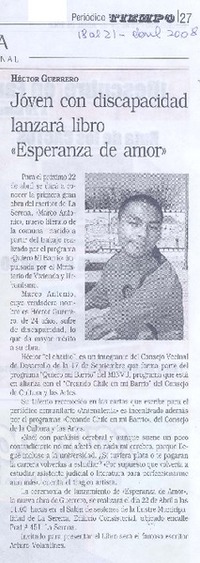 Joven con discapacidad lanzará libro "Esperanza de amor"