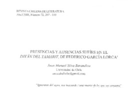 Presencias y ausencias sufíes en el Diván de Tamarit, de Federico García Lorca Presencias y ausencias sufíes en el Diván de Tamarit, de Federico García Lorca