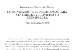 Comunicación del Premio Academia a Da. Carmen Villavicencio Ebensperger