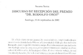Discurso de recepción del Premio "Dr. Rodolfo Oroz" Discurso de recepción del Premio "Dr. Rodolfo Oroz"
